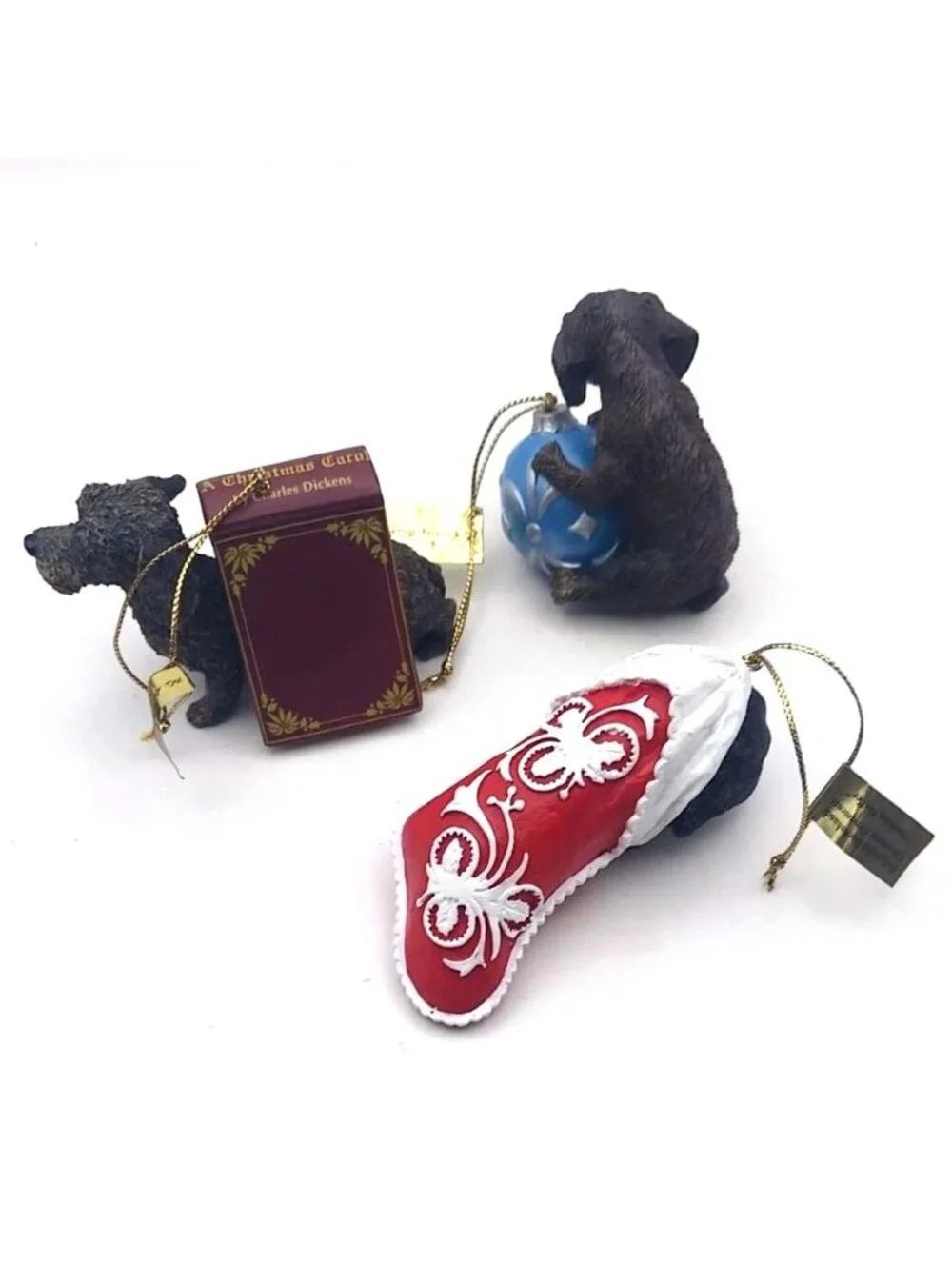 Danbury Mint Delightful Dachshunds Dog Christmas Ornaments Set of 3 Original Box
